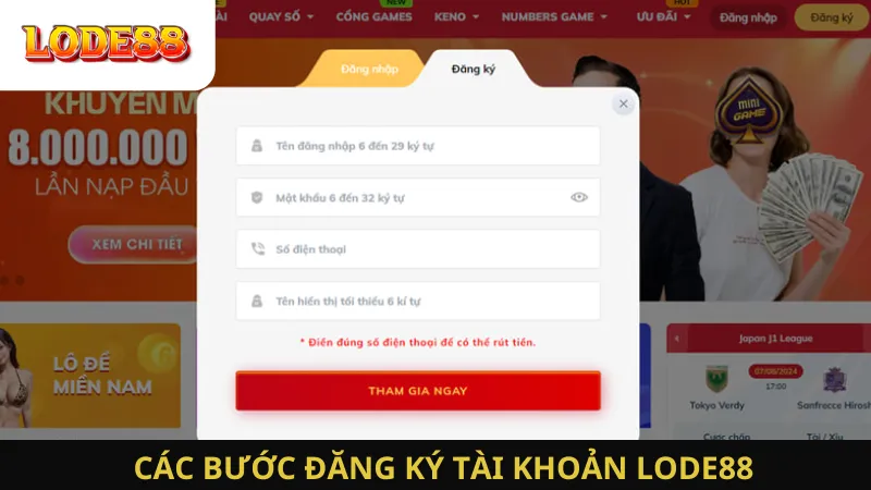 Các Bước Đăng Ký Tài Khoản LODE88